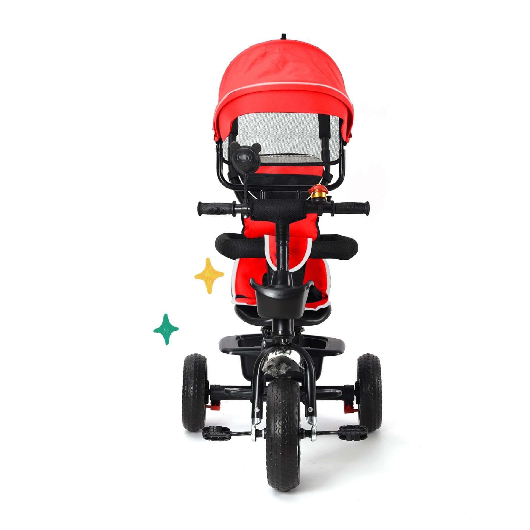 Tricycle avec Barre de poussée, pour Enfant dès 1 an, avec Barre coulissante, auvent, Repose-Pieds Amovible et siège réversible, pneus en Caoutchouc Anti-éclatement 4 en 1
