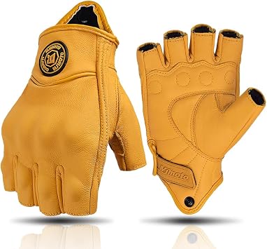 Genuine Leather Fingerless Motorcycle Gloves, Vintage Half Finger Summer Riding Gear for Men