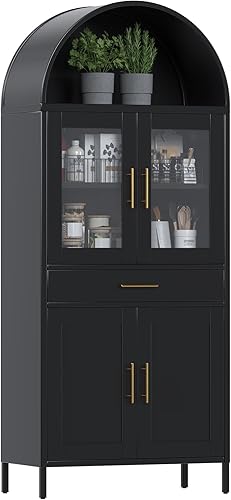 Miniatura 14 de Armario de despensa de cocina con arco de metal con 4 estantes ajustables, armario arqueado de granja con 2 puertas para cocina, dormitorio, sala de