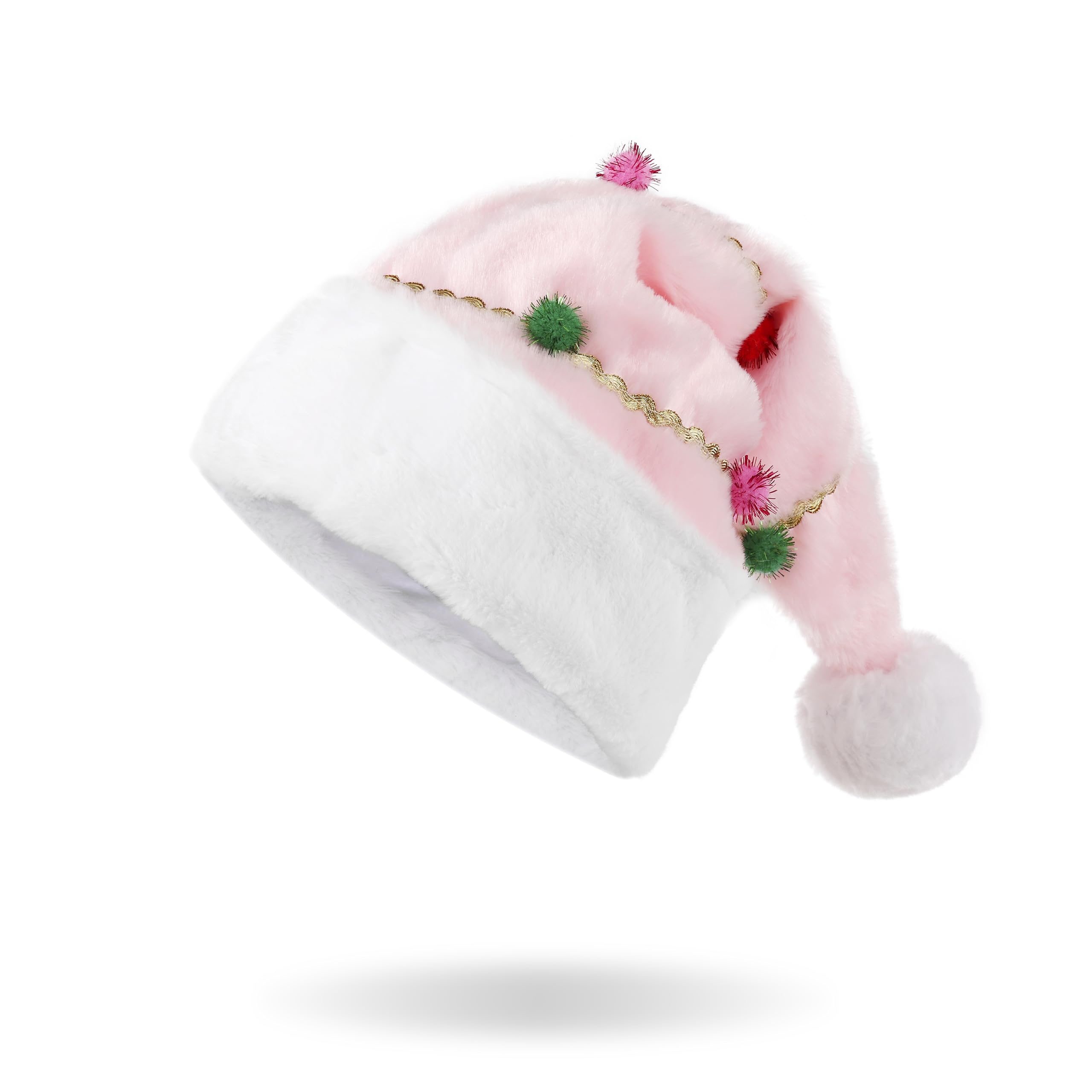 DYPUEYAK Christmas Tree Style Plush Hat – Festive Holiday Headwear Wrapped with Ribbon, Perfect for Christmas Parties and Celebrations (Pink)