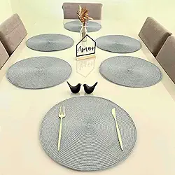 Kit 6 Peças Jogo Americano Redondo - Sousplat Redondo para Mesa Posta - Jogo Americano Elegante para Jantar, Almoço e Café - UpShop (Cinza Claro)