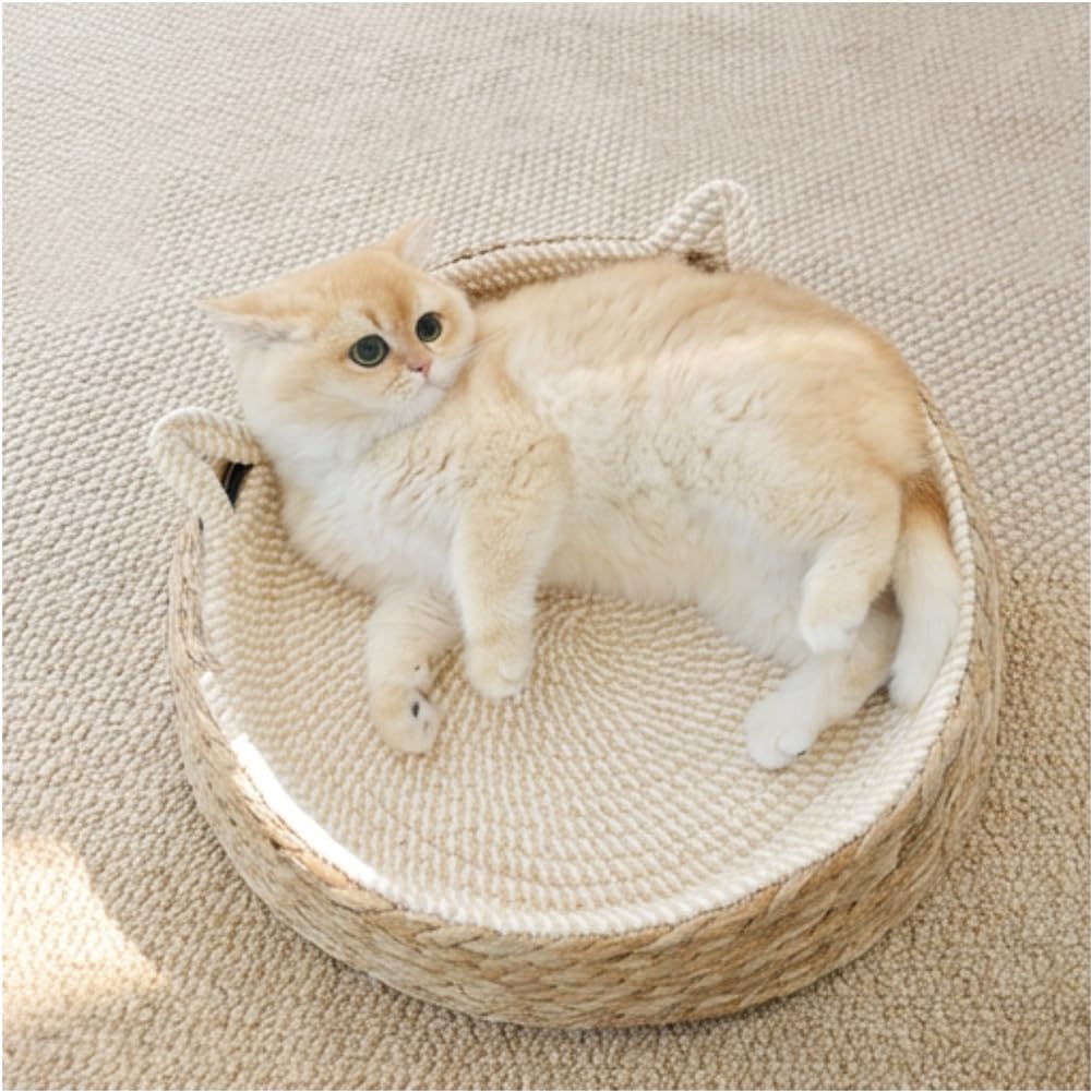 YNTOXIN Cat Bed Cats Scratcher Tear Resistant Bite Proof Anti Scratch Pet Reversible Scratching Mat for Indoor Cats Basket White 4KG