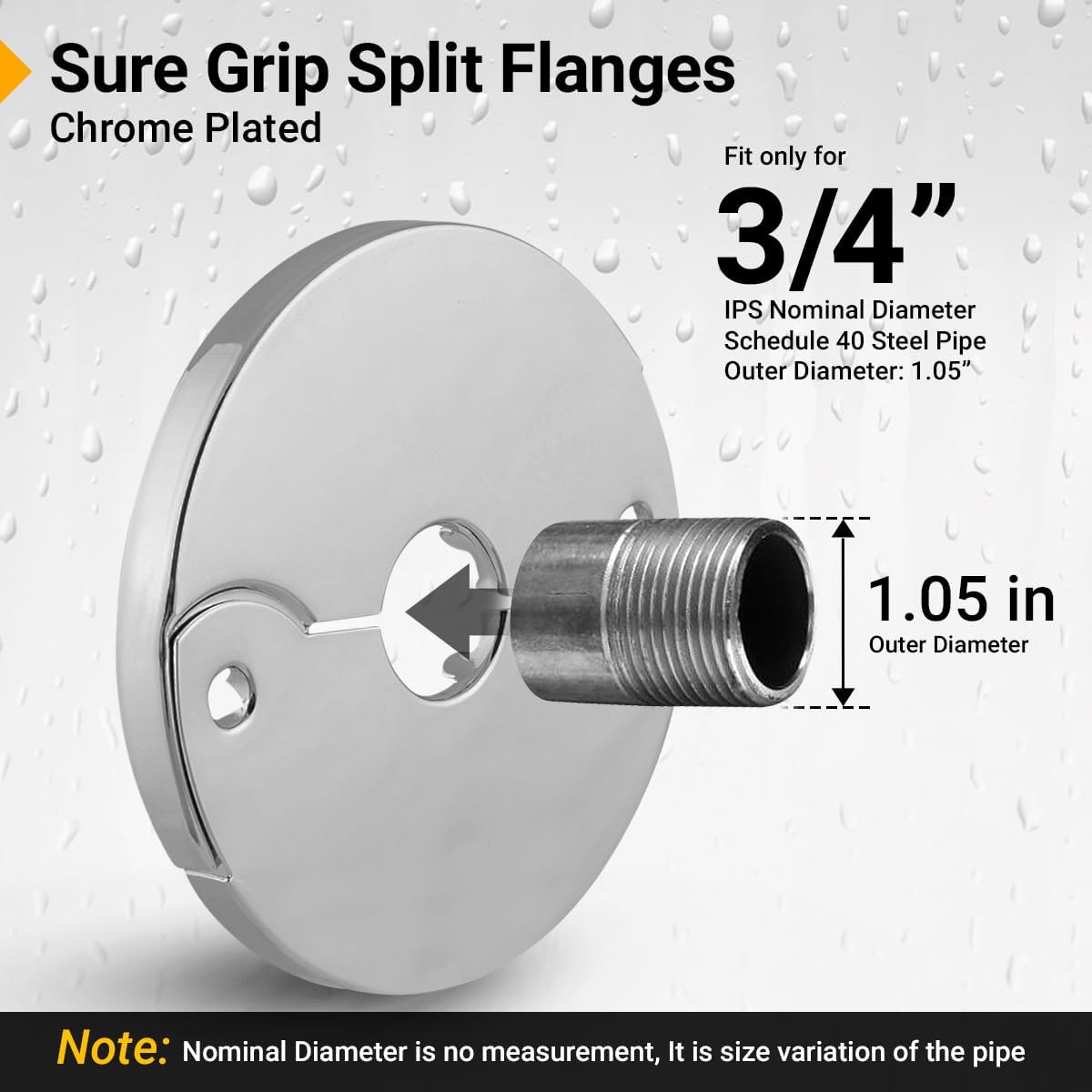 SUPPLYGIANT F-24356-12 3/4 in. IPS Floor and Ceiling Split Flange Escutcheon for Steel Pipes, Chrome Plated (Pack of 12)