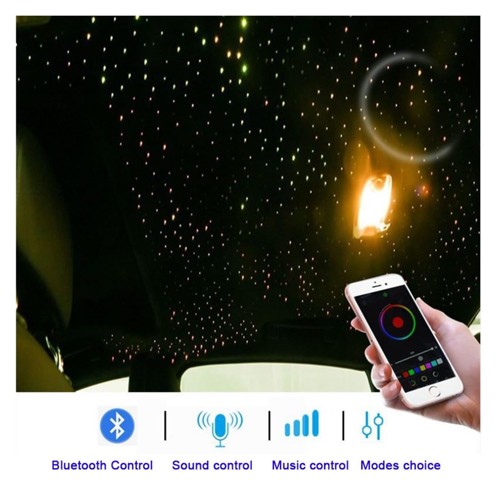 Oświetlenie wnętrza samochodu LED, 1X APP Sterowanie muzyką Bluetooth Podwójna głowica 16W RGBW Twinkle LED Light Silnik z pilotem do gwiazdy sufitowej samochodu Światła nastrojowe w samochodzie