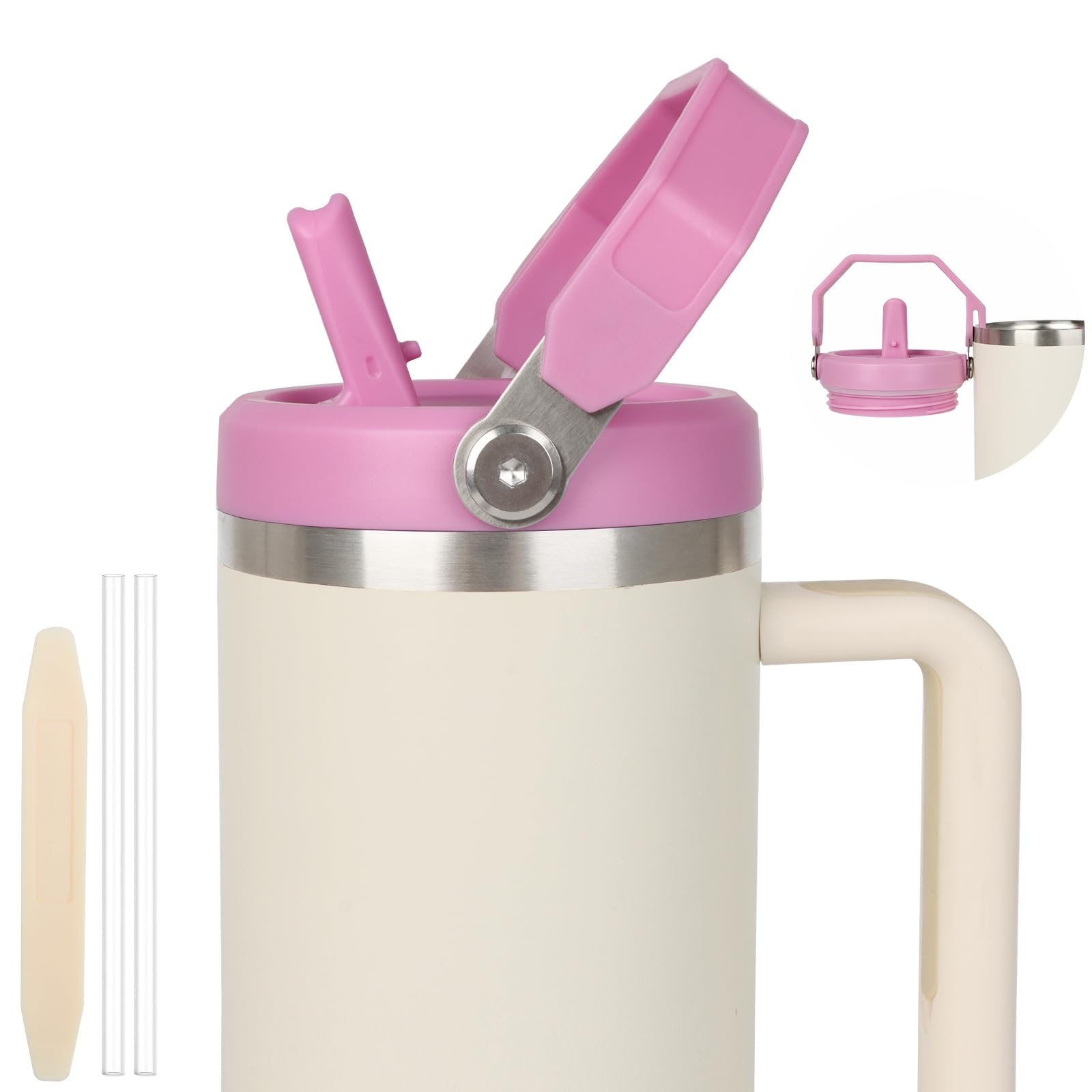 Photo 1 of 40oz Lid for Stanley Cup, Flip Straw Leak Proof Lids Replacement with Handle for 40oz Stanley Quencher and ProTour, No Spill Lids Reusable Removable Replacement Accessories for StanleyCup, (Purple*1)