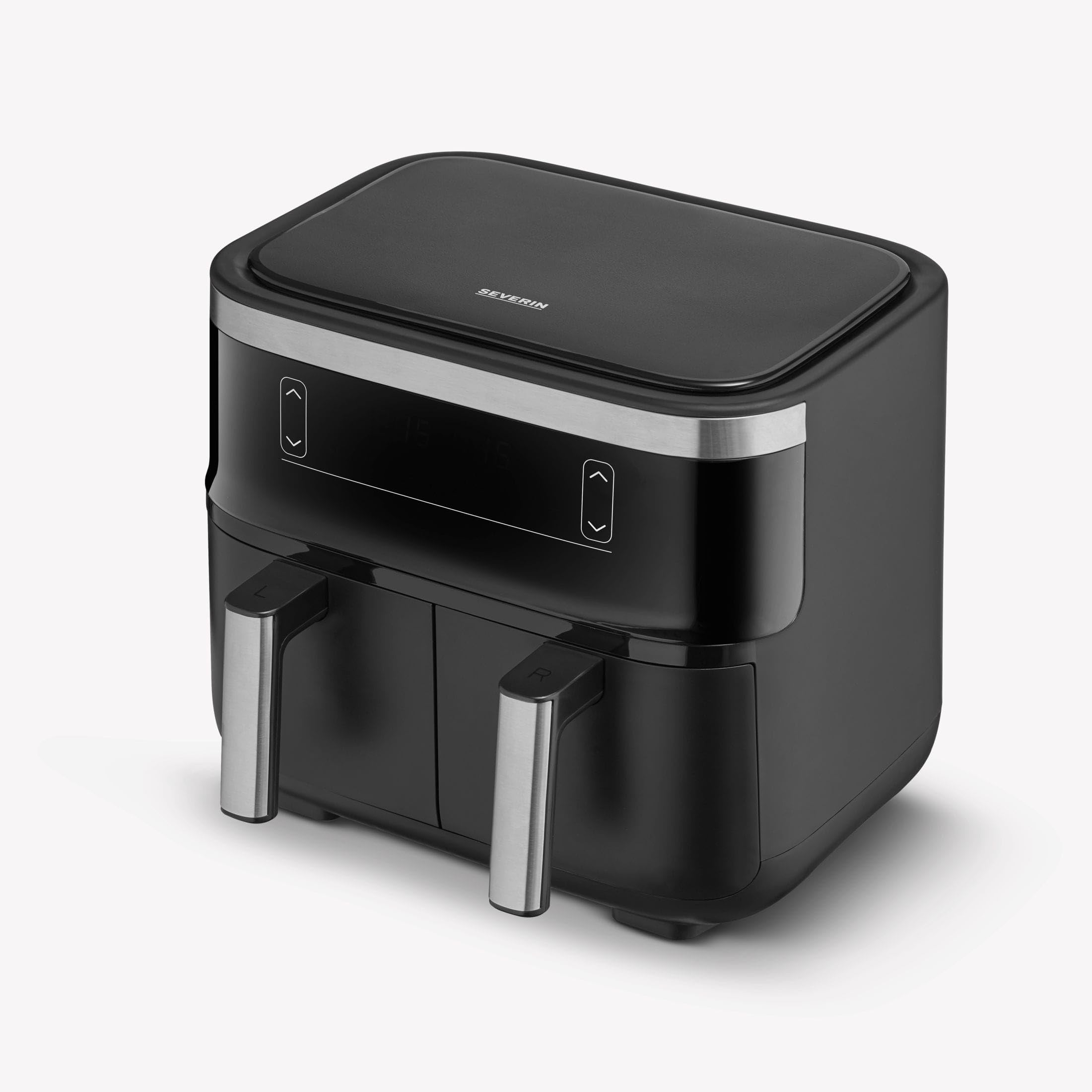 SEVERIN FR 2453 Friggitrice ad aria calda con 2 cestelli, temperature regolabili separatamente da 80° a 200° C, capacità totale 7,6 L, 8 programmi automatici, display touch