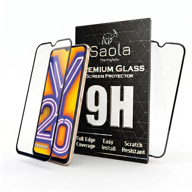 Image of Saola HD+ Oleophobic Tempered Glass Screen Protector For Vivo Y20i (Pack Of 2) with Free Installation Kit. Full screen Coverage - 6.58 inch
