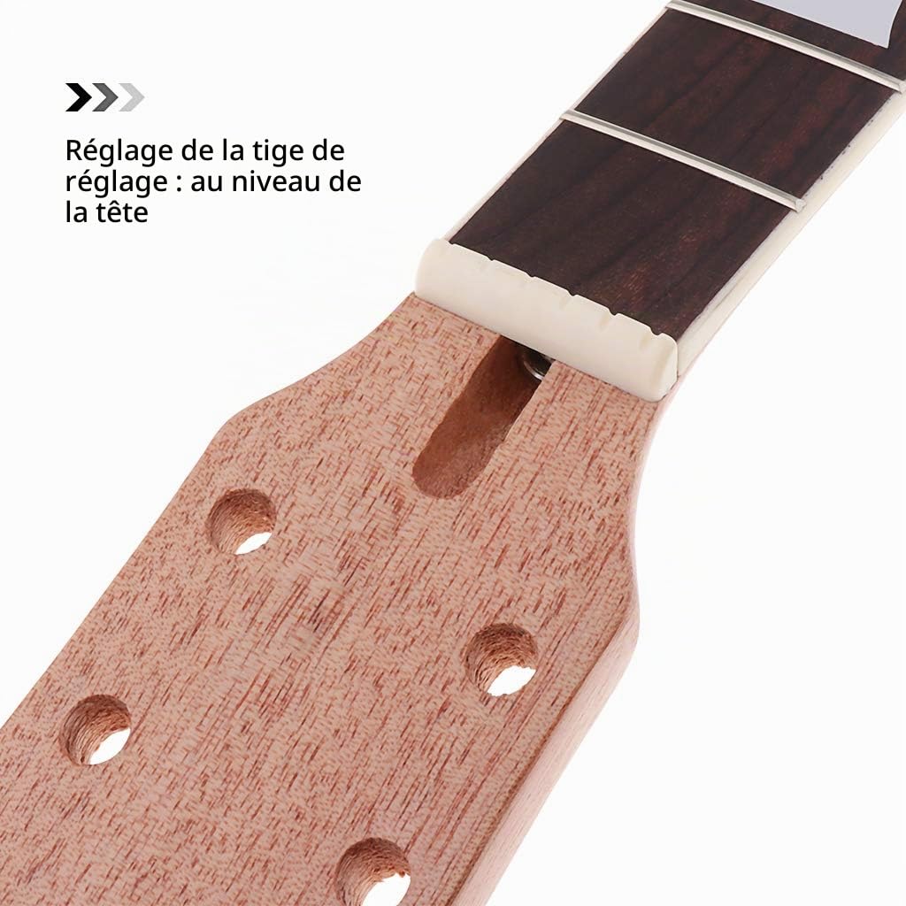 Alnicov Manche De Guitare électrique DIY,Compatible Avec les Pièces Détachées de Guitare Gibson LP 22 Frettes Manche en Acajou Avec Incrustation Trapézoïdale Blanche-Naturel