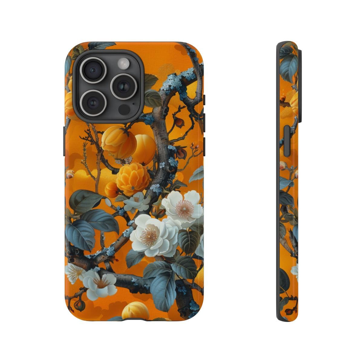 Coque iPhone 15 Pro Max fleurie orange style botanique rétro - 4