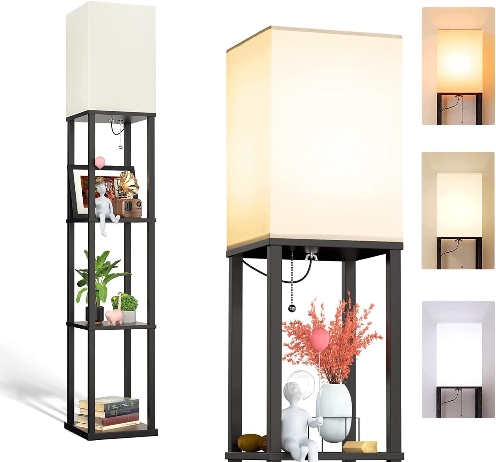 WAMBORY Floor Lamp with Shelves, Lamp for Living Room with Shelf, Floor