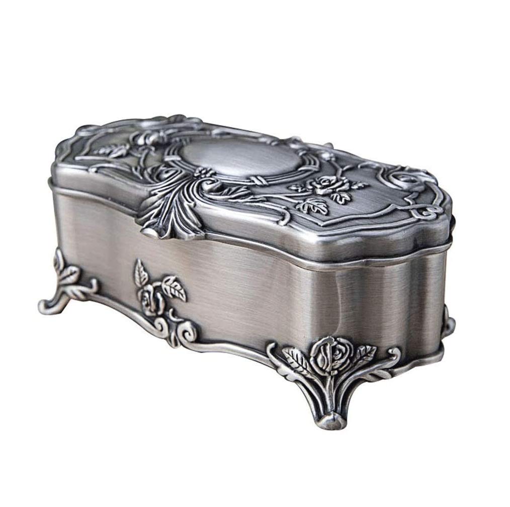 Ornato 5.5 x 3 x 2 Pollici Scatola Rettangolare Scatola Anticata organizzatore Gioielli Anello Decorativo Anello Collana Braccialetto amuleto, Argento