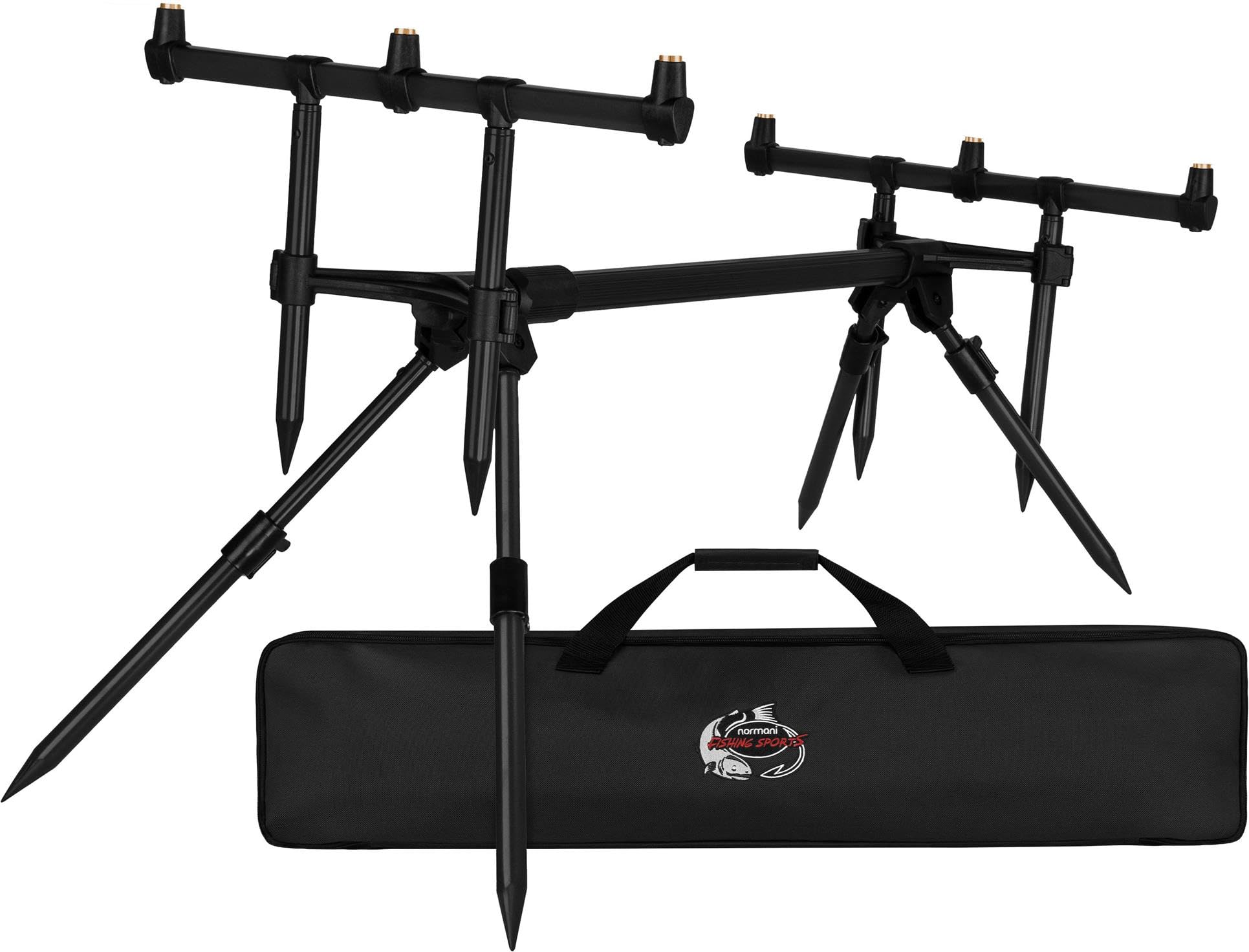 Rutenhalter Rod Pod Aluminium Angelständer Rutenauflage - Verstellbarer Rutenständer für 3 Ruten mit Teleskopfüßen und Transporttasche