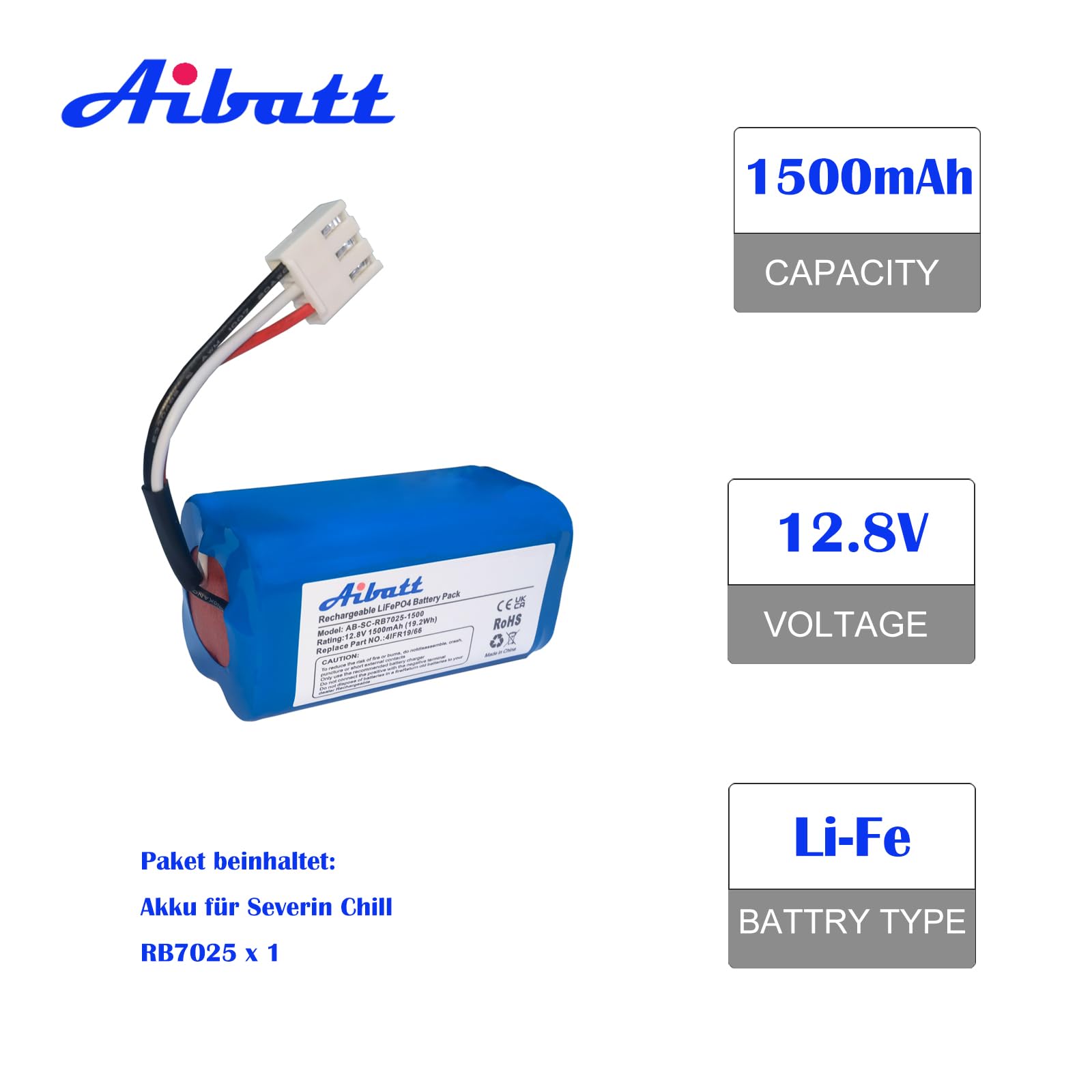 Akumulator 1500 mAh, zamiennik do odkurzacza Severin Chill RB7025, RB-7025, RB-7720, zamiennik do 4404048, 4IFR19/66 (12,8 V/Li-Fe)