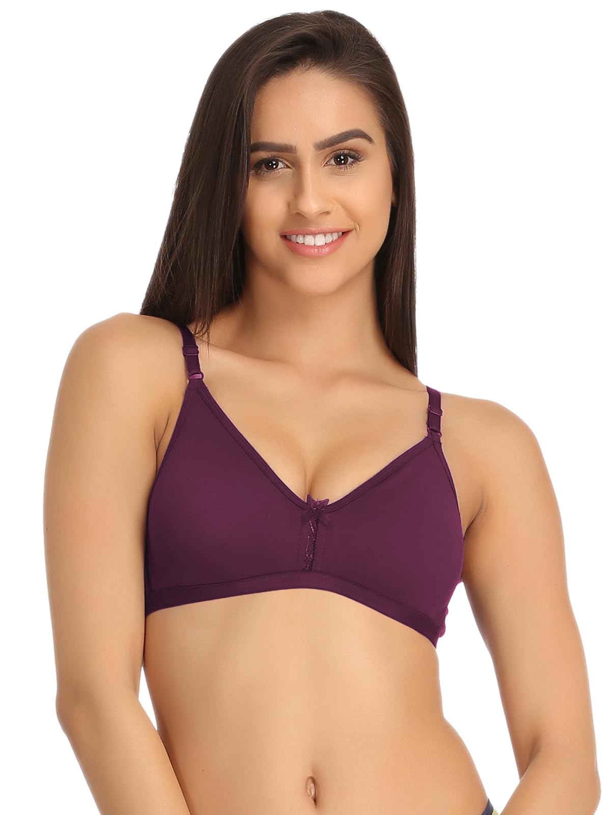 clovia Women's Cotton Rich Solid Non-Padded Full Cup Wire Free T-Shirt Bra - Dark Blue-picture-32