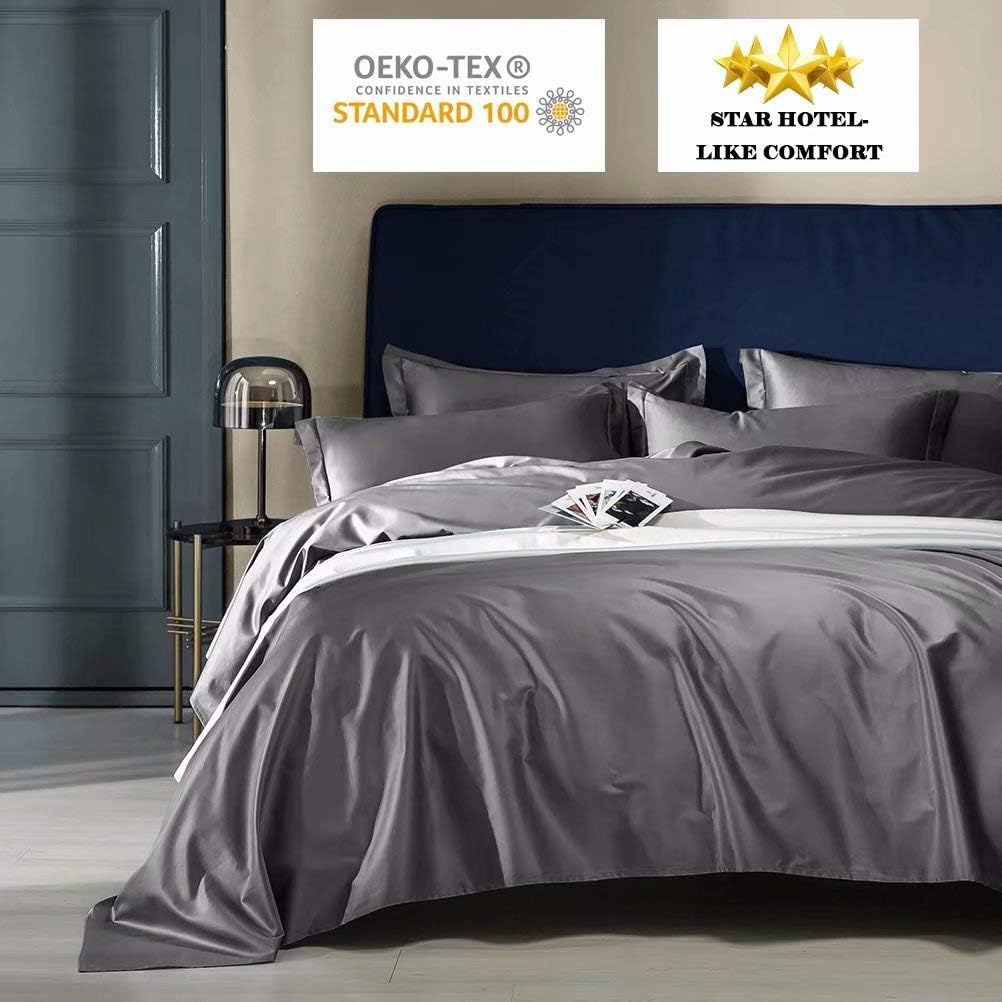 SAKIAO Queen Size Bed Sheets Set - Brushed Microfiber 1800 Thread Count Percale - 16" Deep Pocket Egyptian Sheets Beautiful Breathable Wrinkle Free & Fade Resistant - 4 Piece (Dark Grey,Queen)