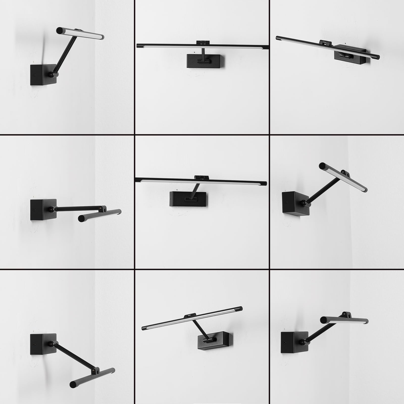 Alpinaluz Aplique LED Negro para Cuadros 48 cm 10W Luz Blanca Cálida 2700K “MIRO” – Brazo Articulado Orientable, Aluminio Mate, Difusor Antideslumbrante, Driver KGP