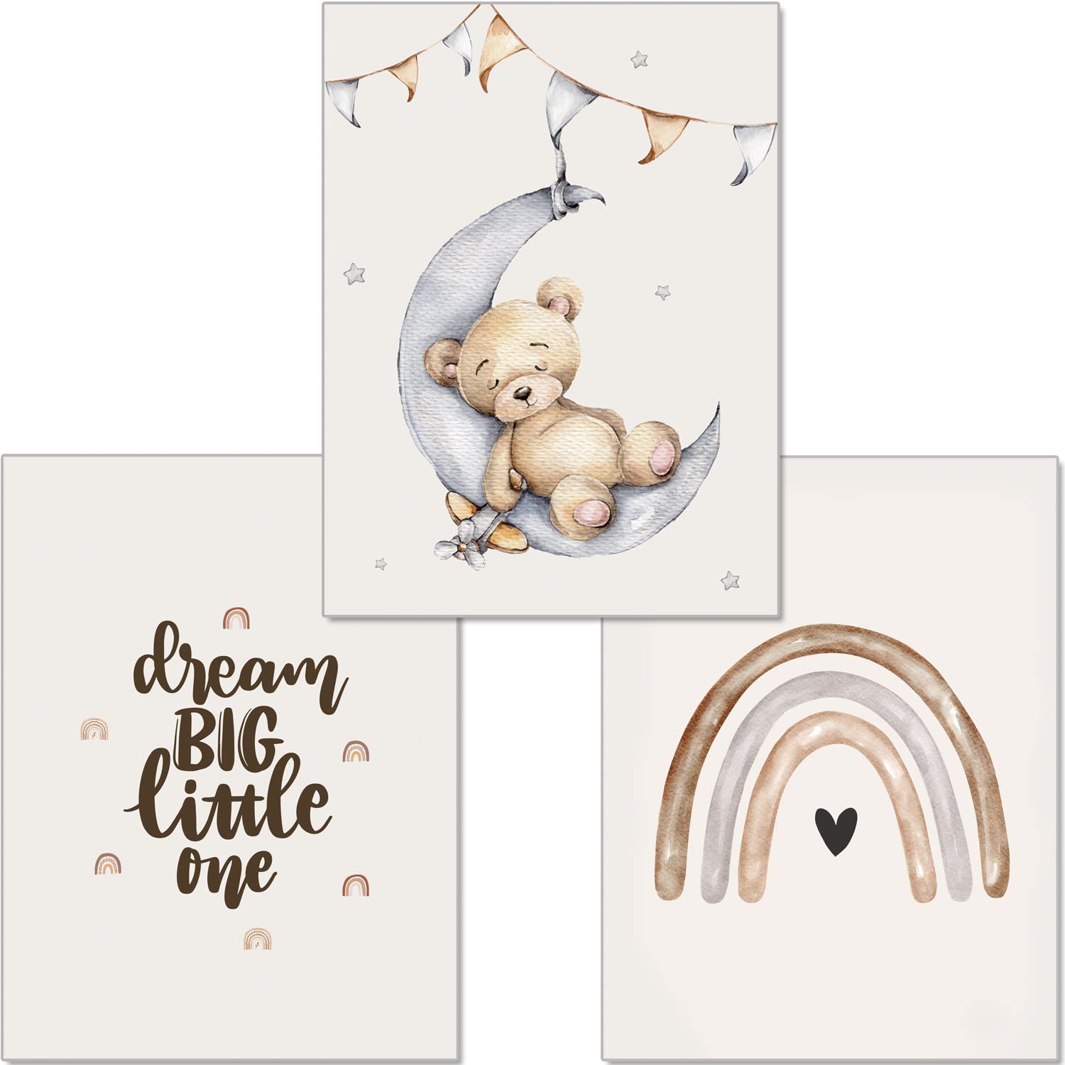 artpin® Poster 3er Set Kinderzimmer, Bilder Babyzimmer, grau beige Baby Mond K1