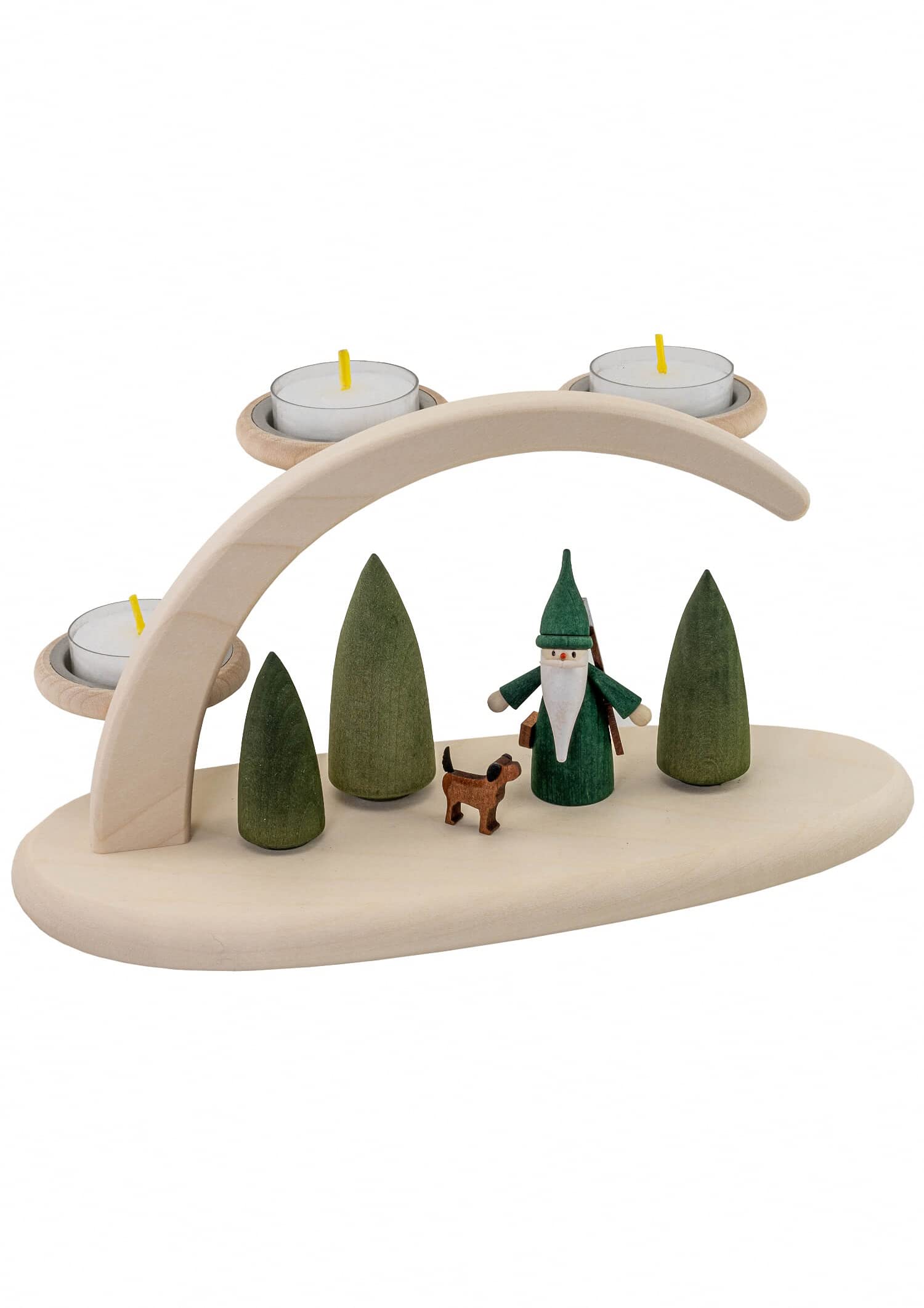 Seiffener Volkskunst German candle arch, length 24 cm / 10 inch, natural, electrically illuminated, original Erzgebirge by Seiffener Volkskunst