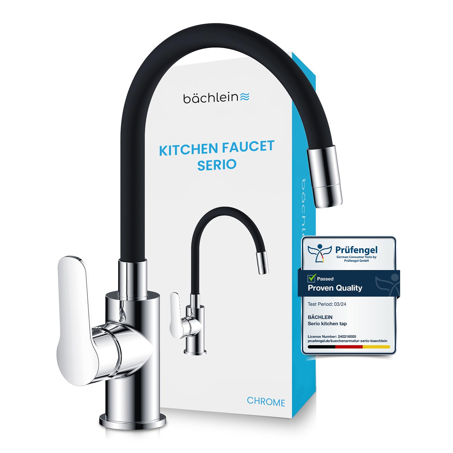 Bächlein Kitchen Tap with Flexible Spout - 360° Swivel Spout for Every Corner of Your Sink, Modern Kitchen Tap