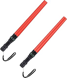 2 Pieces 16 inch Safety Traffic Control Wands Lights with Metallic Clip and Wrist Strap, for Parking Attendant, Traffic Directing Flashlight, Using 3 AAA Batteries (Not included)