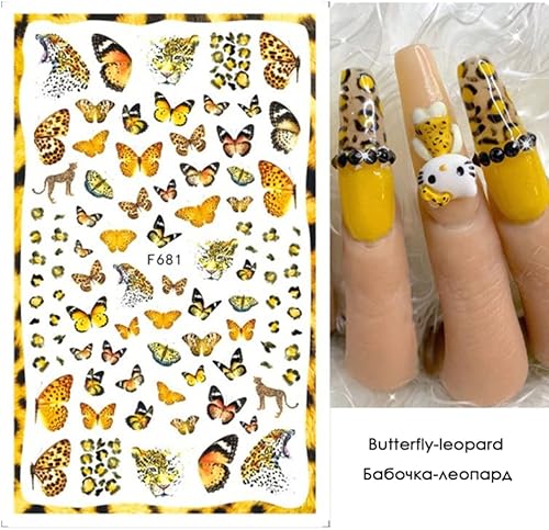 Miniatura 5 de Calcomanías de arte de uñas de mariposa, 6 hojas coloridas de mariposas 3D, flores, hojas, autoadhesivas, suministros de arte de uñas, calcomanías