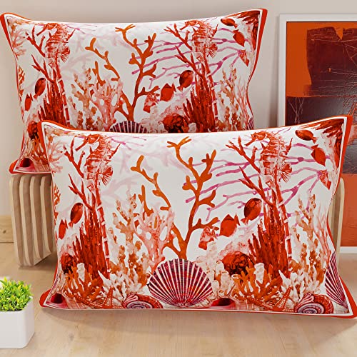 PETTI Artigiani Italiani - Par de Fundas de Almohada 145x40 cm, Pareja de Funda de Cojín Coral Rojo, 100% Microfibra Hipoalergénica, Paquete de 2, Made in Italy