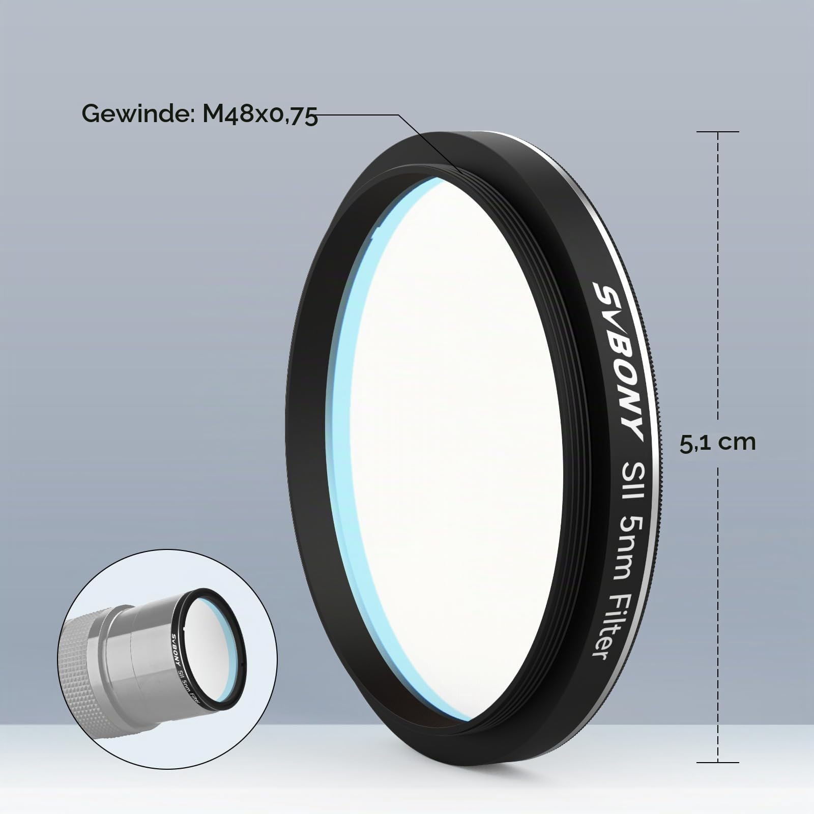 Svbony SV227 2" Teleskopfilter, SII-CCD 5nm Schmalband Deep Sky Filter, Lichtverschmutzungsfilter Blockiert IR für die Astrofotografie zur Deep Sky Beobachtung