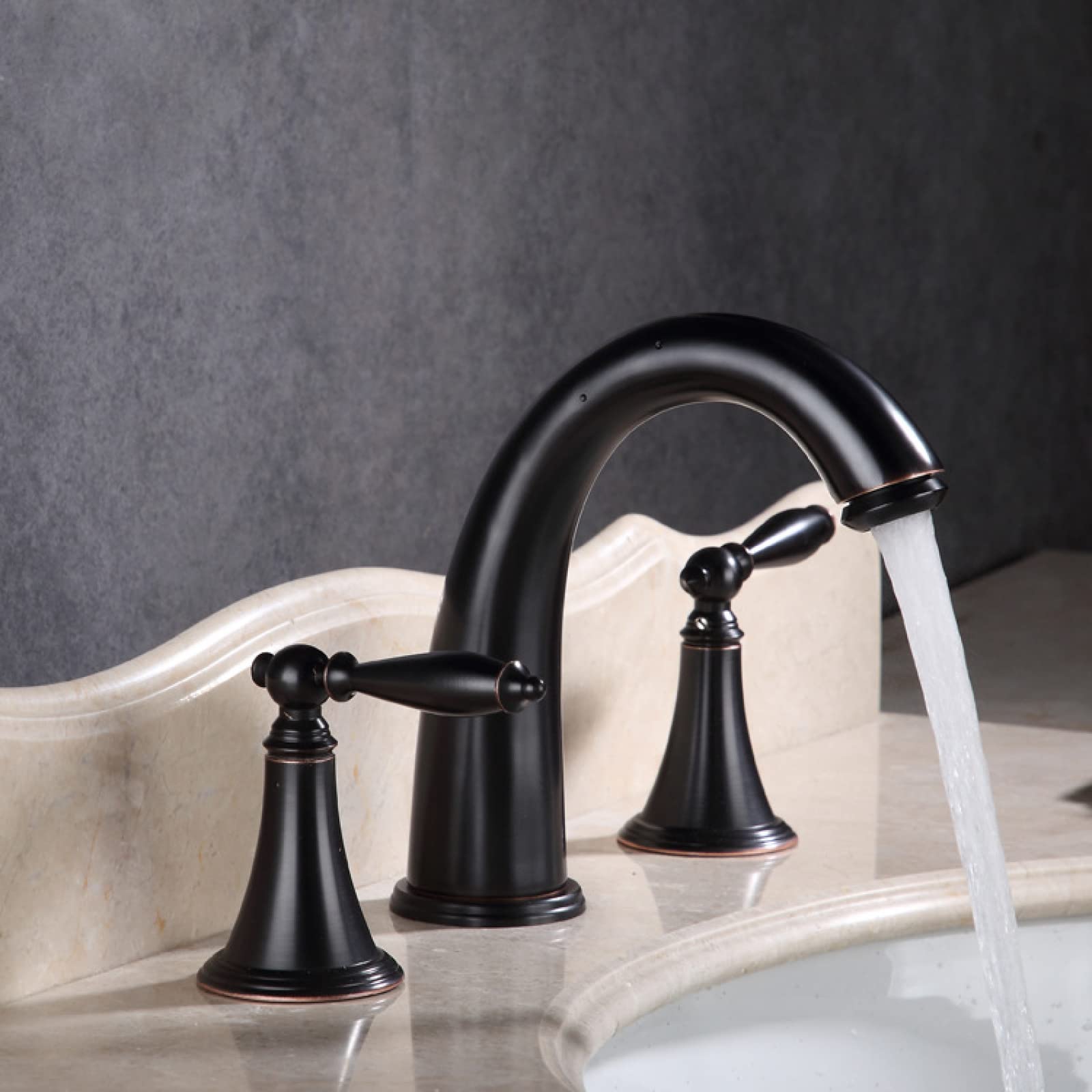 Fanjubei Heigu Bathroom Brass, Three-Hole, Split Unit, Under-Counter Washbasin, Faucet, Black Antique