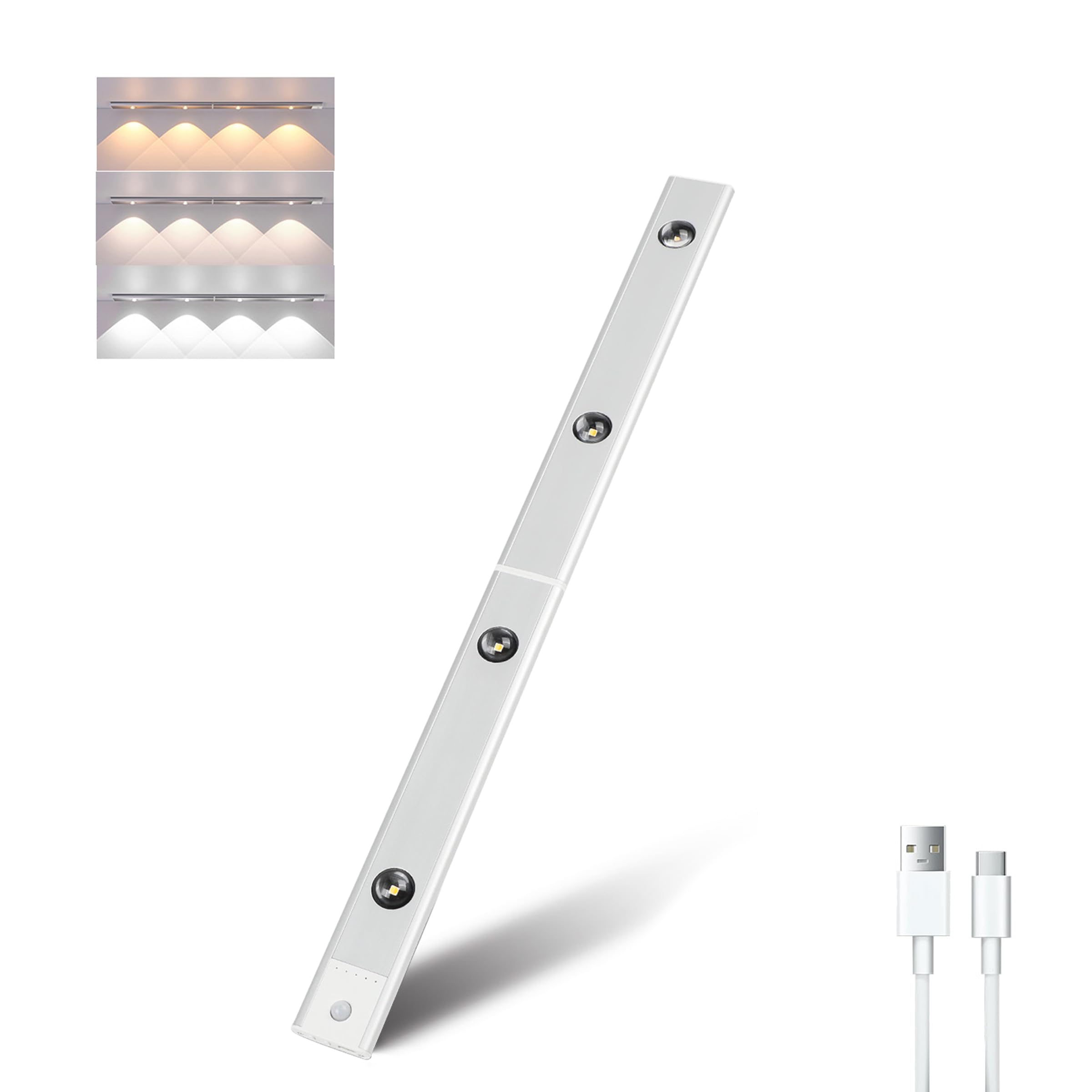 FXPS LED Under Cabinet Lights, USB Rechargeable Battery Powered Kitchen Mountain Corrugated Lights, Closet Lights with Motion Sensor in 3 Color temperatures. (21.3in)