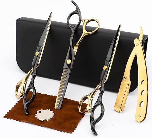 Miniatura 2 de Tijeras profesionales de peluquería de oro negro de acero inoxidable para peluquería juegos de corte de pelo de peluquería multifuncional tijeras