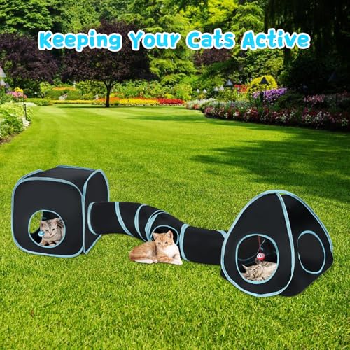 Image of Rypet Cat Tunnels for Indoor Cats with Cube Tent, Interactive Collapsible Cat Tube and Foldable Cubes Playground for Hiding Hunting and Resting, Pet Tube with Bell for Kitten, Rabbit, Puppy, Ferret