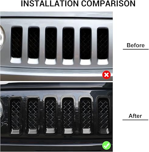 Miniatura 2 de 7PCS Rejilla Delantera Insertos Rejilla Cubierta Trim para Jeep Patriot 2011-2016 (negro)
