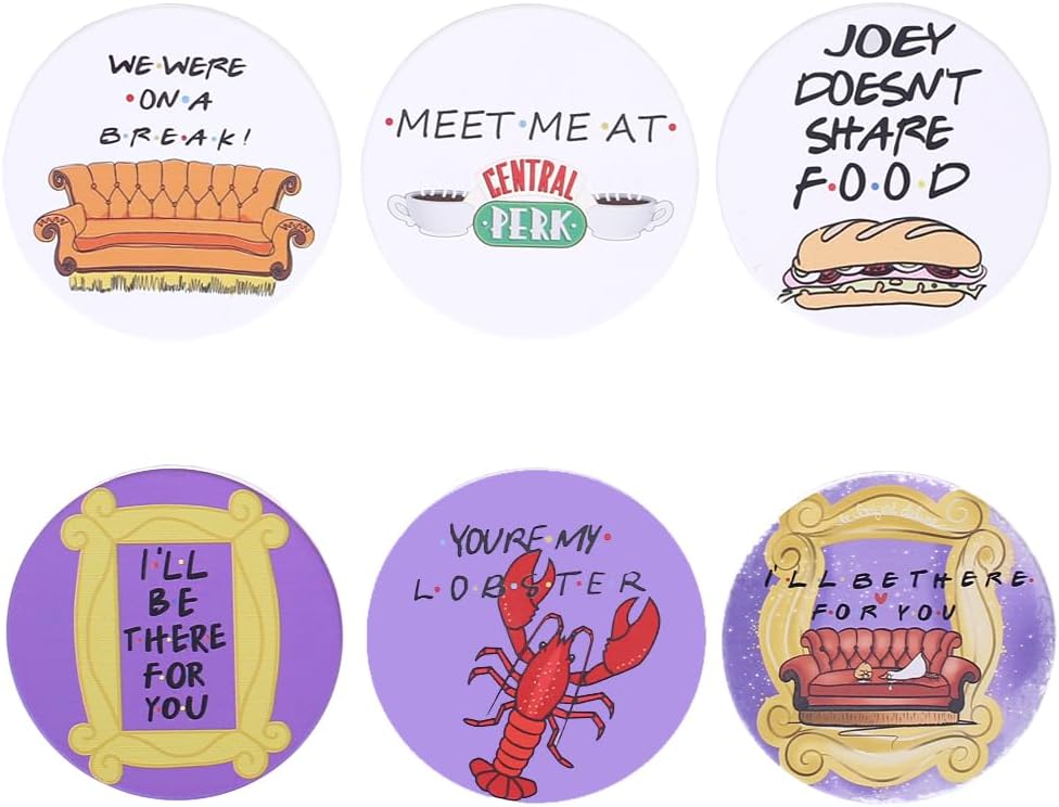 Friends Coasters for Drinks Set of 6, Absorbent Ceramic Stone Funny Coaster for Kinds of Coffee Cups Wooden Table Kitchen Housewarming Decor