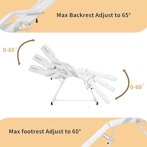 Miniatura 6 de LUXMARS Silla facial, silla ajustable para tatuajes, cama de salón con taburete hidráulico, cama de masaje para masaje profesional, pestañas