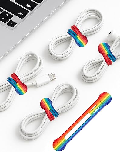 Miniatura 6 de Paquete de 6 clips magnéticos para cables, correas largas de silicona, correas de cable reutilizables, organizador de cables arcoíris, organizador