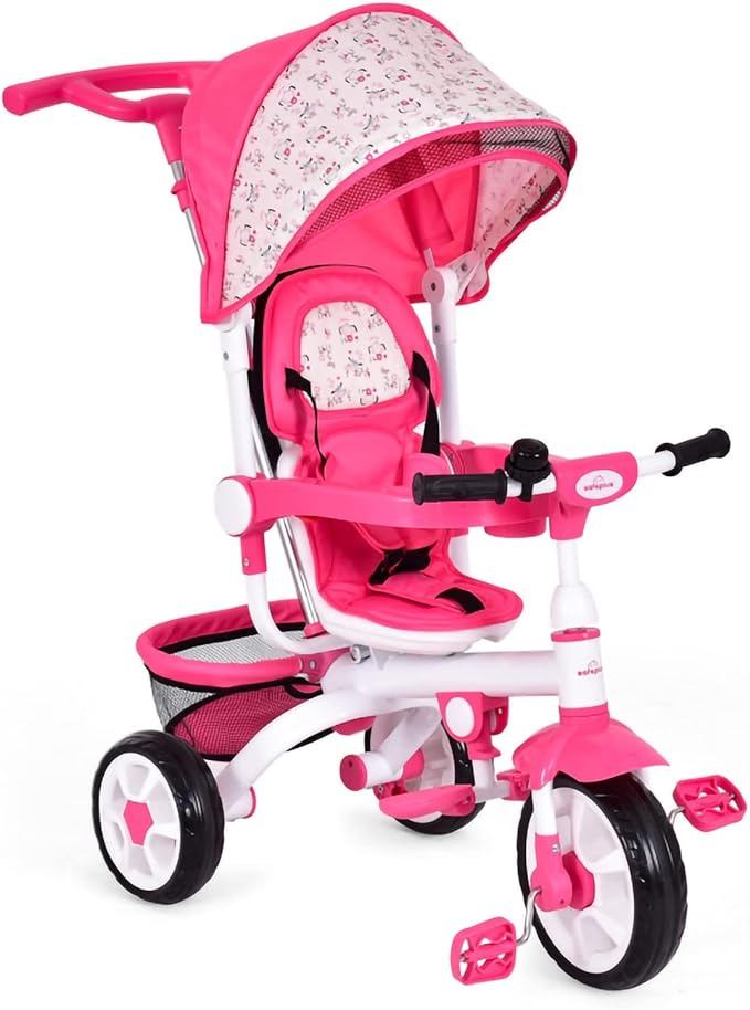 4 in 1 Toddler Tricycle with Parent Handle for 15 Years Old, Kids Trike, Toddler