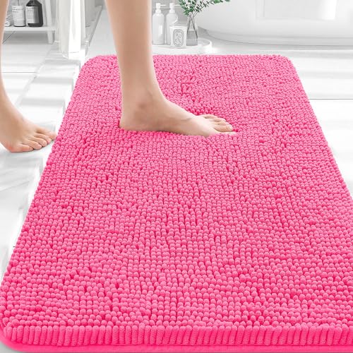 Image of OLANLY Bathroom Rugs 30x18, Extra Soft Absorbent Chenille Bath Rugs, Rubber Backing Quick Dry, Machine Washable Bath Mats for Bathroom Floor, Tub and Shower, Home Decor Accessories, Hot Pink