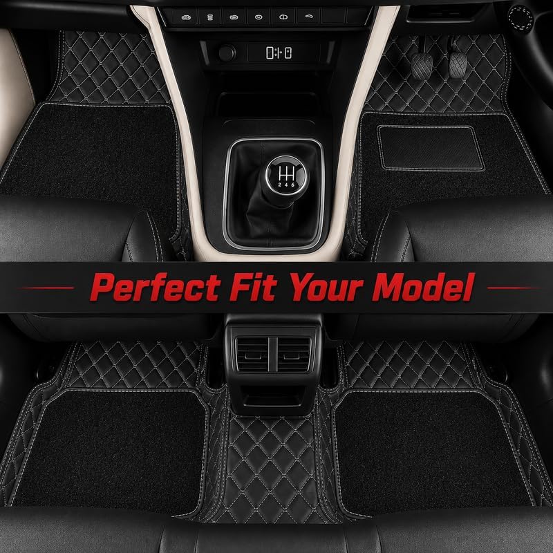 Image of 7D car mat Full Set for Kia Seltos (Model : 2026) || Luxury Leather Double Car Floor Mat Complete Set || 100% Waterproof and Washable || Color : Black