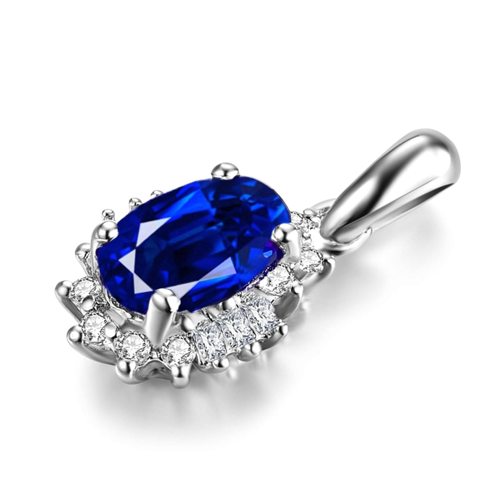 Platyna 950 naszyjnik damski, łańcuszek z wisiorkiem w kształcie kwiatu z owalnym szafirem 0,6 ct i diamentem 0,12 ct, naszyjnik ślubny 45 cm, dla kobiet Charms