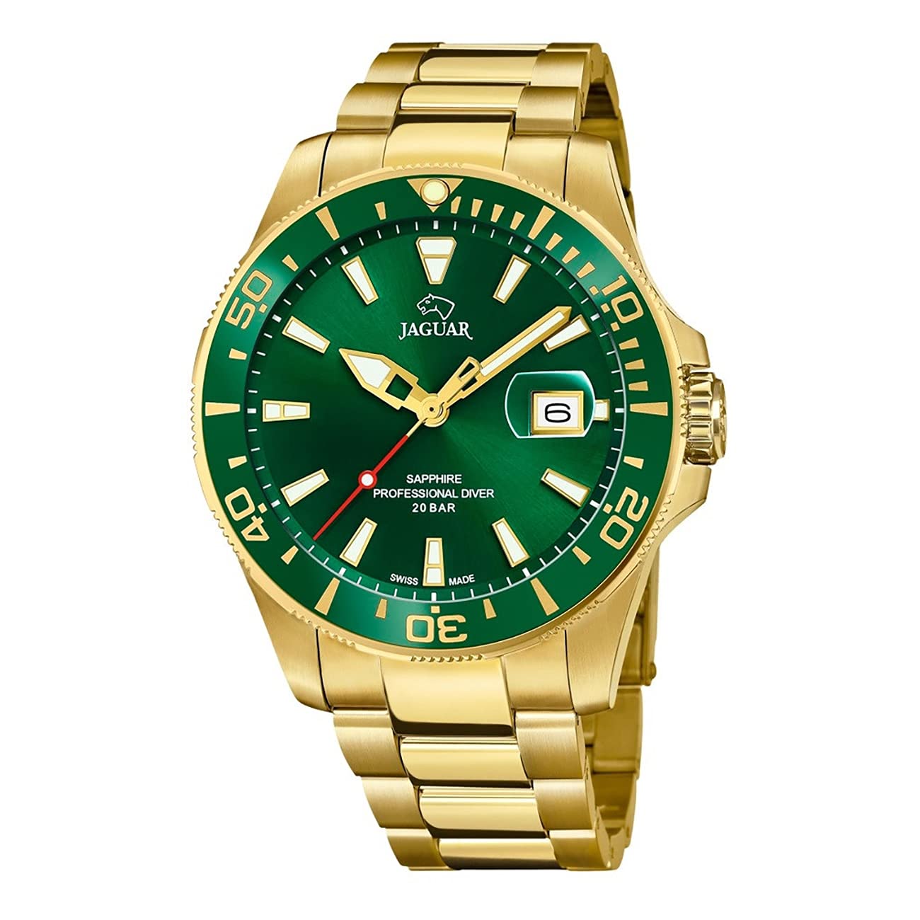 Unisex Adult Watch Model J877 / 2 from The Executive Collection, 43.5 mm Green case with Plated Steel Strap for Men - J877/2