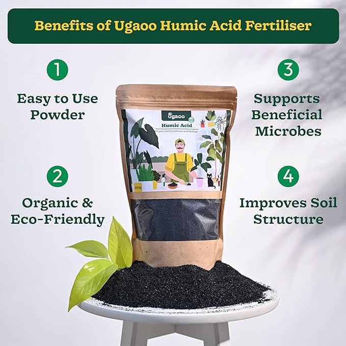 Image of UGAOO Humic Acid (98%) for Plants | Humic Acid Fertilizer for Plants, Home Garden, Growth Enhancer, Soil Conditioner, Improves Root System (250 gm)