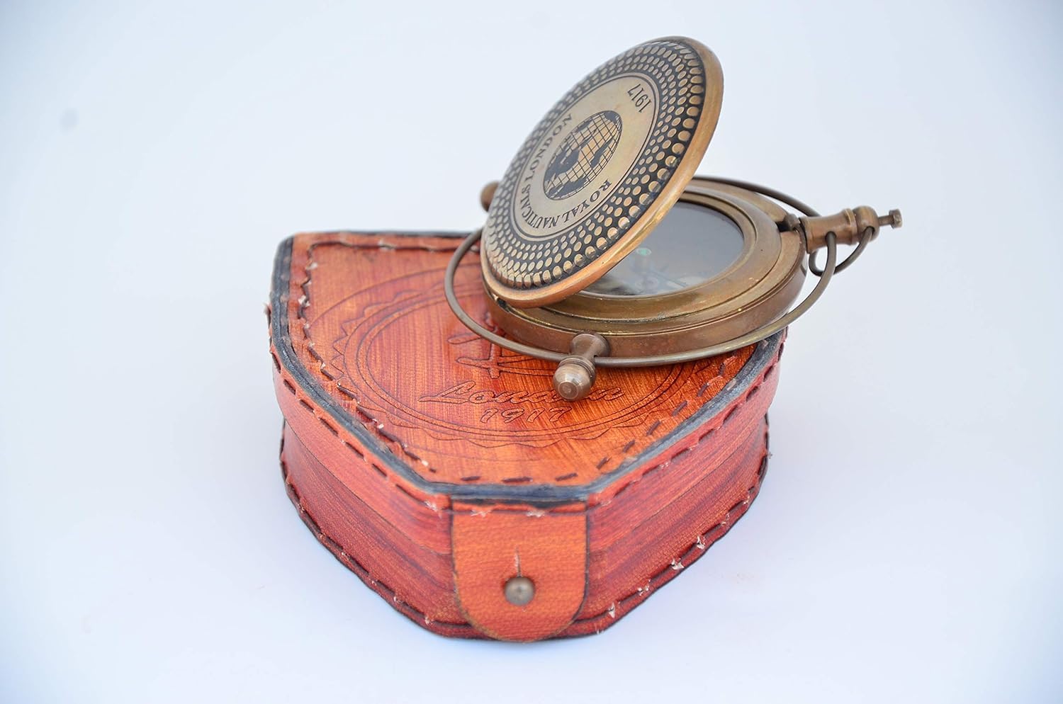Handmade Antique Brass Compass London Brass Compass Push Button Compass with Leather Case for Camping and Hiking by Sun Instrument 3