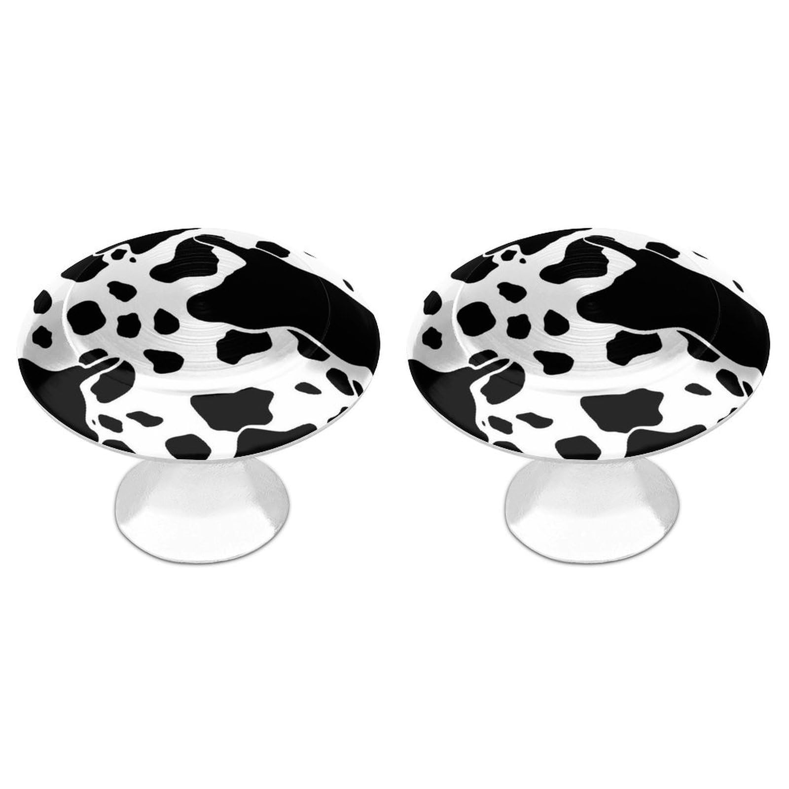 QMNLKH Black and White Cow Print Cabinet Knobs for Home, Round Drawer Pulls for Kitchen, Personalized Cupboard Handles with Screw, Fashion Dresser Knobs for Office, Drawer Handles, 2 Packs
