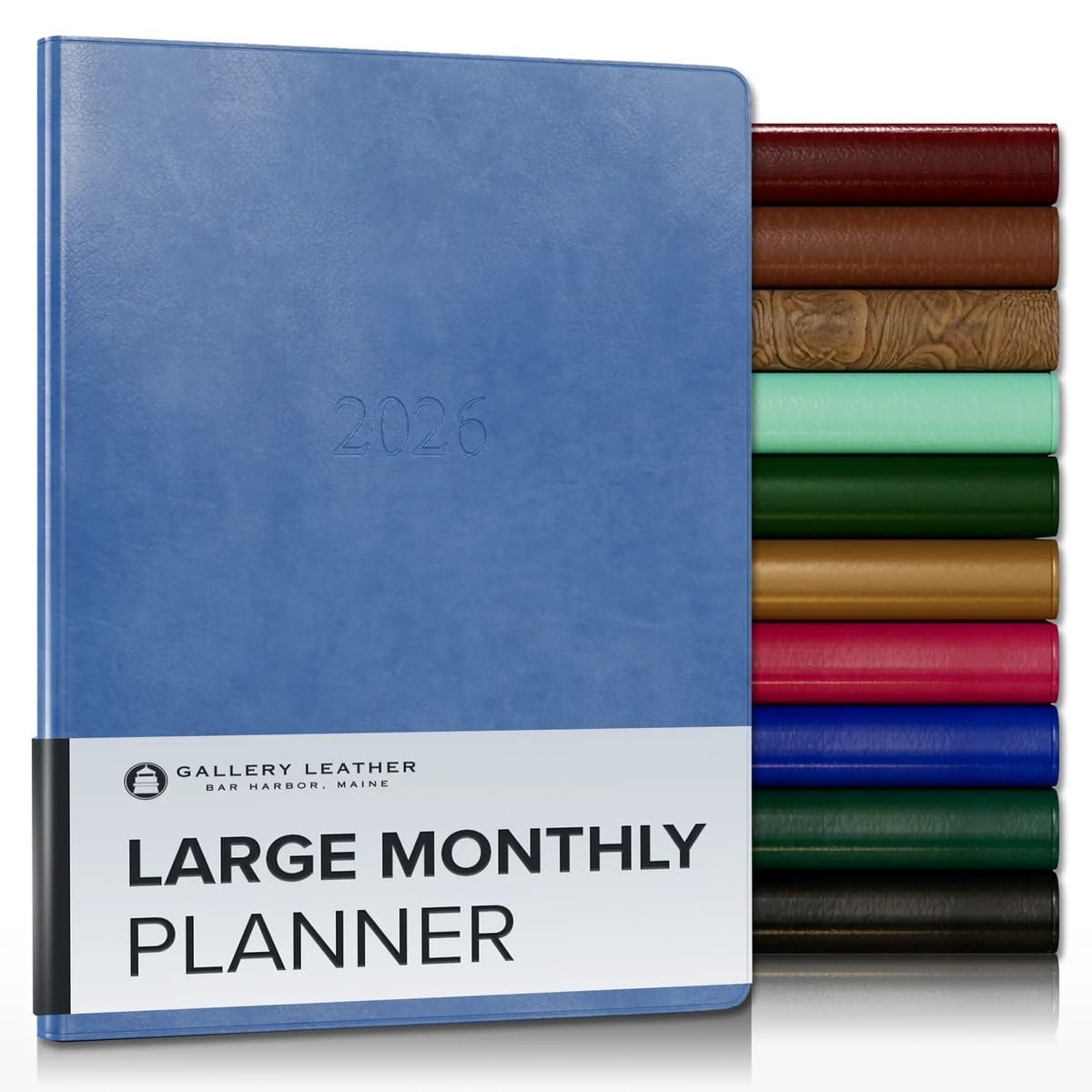 Gallery Leather Large Monthly Planner 2025-2026, Elegantly Bound Calendar Planner and Notebook with Stylish Gold-Gilded Page Edges, 18 Months - Acadia