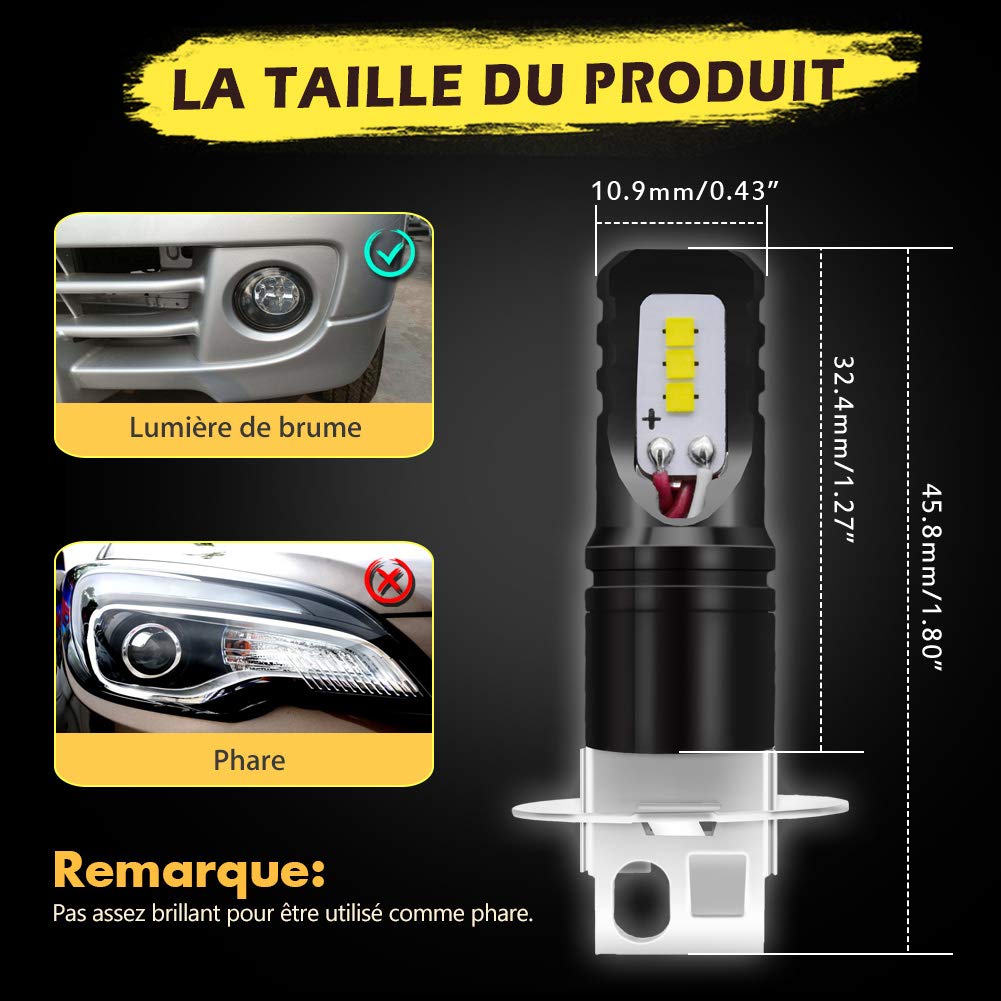 KATUR H4 9003 HB2 Ampoule LED antibrouillard 1600 lumens Max 80W puces CSP 6500K Phare antibrouillard Blanc ou feu diurne DRL - Garantie de 3 Ans
