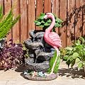 Glitzhome Outdoor Water Fountain, 4-Tiered Flamingo Outdoor Fountain with Lights, 23.5" H Polyresin Decorative Waterfall Feature Garden Fountain with Pump for Garden, Patio, Yard, Deck, Porch Decor