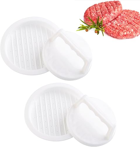HiempTru Prensa para hacer hamburguesas para hacer hamburguesas, redonda antiadherente rellena, accesorios de prensa de hamburguesas aplastadas,
