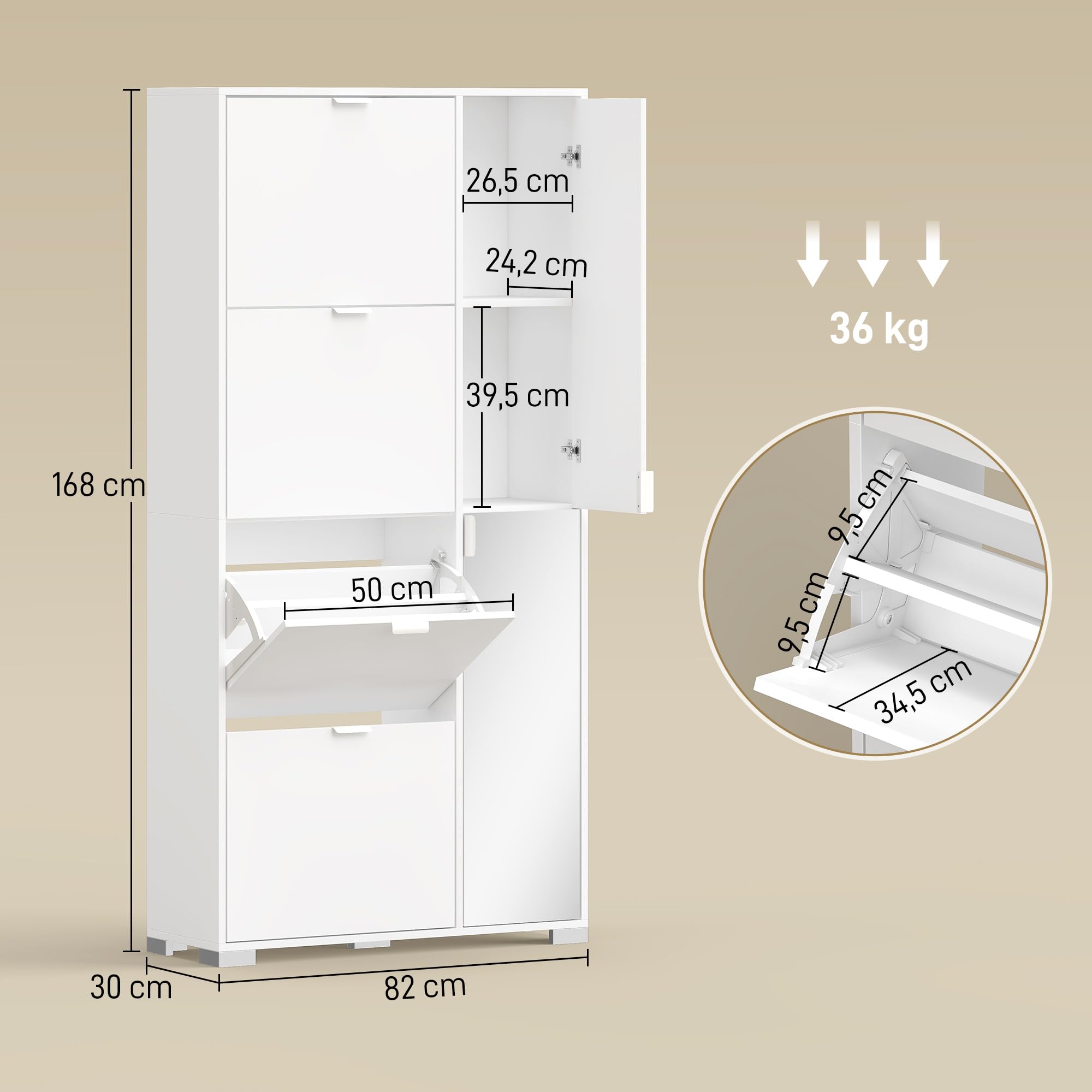 HOMCOM Zapatero Estrecho 16 Pares 82x30x168 cm Blanco