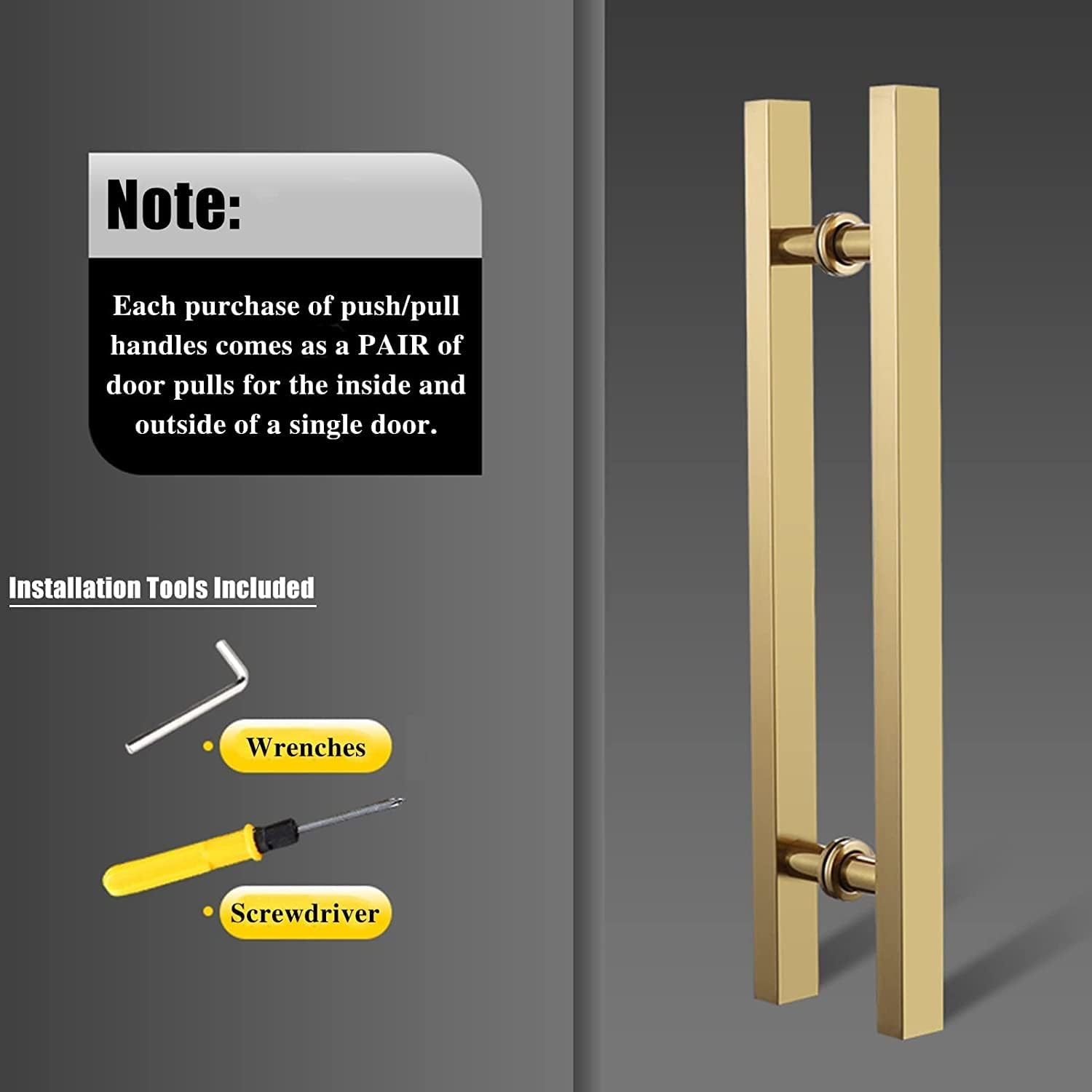 Two-Side H Spull Push Door Handle Stainless Steel Door Handle Set with All Install Fitting, Interior & Exterior Entry Barn Handle Bar/D/50Cm/19.7In-30Cm