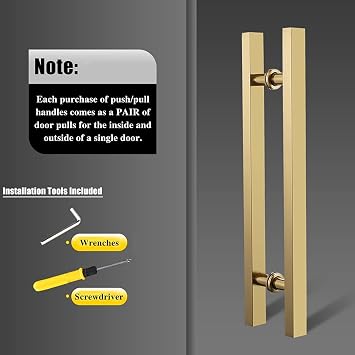 Stainless Steel Door Handle Set,Two-Side H Shape Pull Push Door Handle with All Install Fitting,Interior & Exterior Entry Barn Handle Bar (Color : Gold,Size : 50cm/19.7in-30cm)